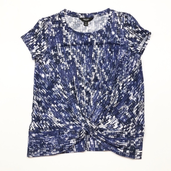 Simply Vera Vera Wang blue/white front knot top Petite - Picture 1 of 5